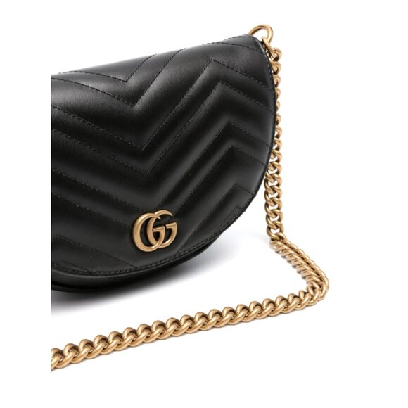 Authentic Gucci GG Marmont Half Moon Mini Crossbody Bag Black Matelassé Leather - Picture 5 of 12